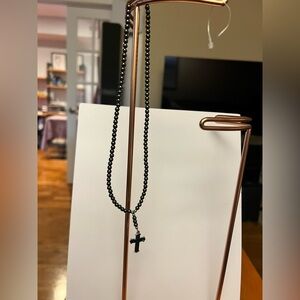 Black Beaded Cross Necklace